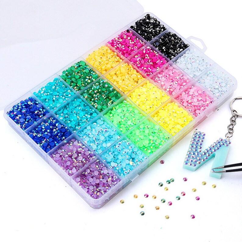 30000 Pezzi Strass Flatback In Resina Blu AB, Misure 2-5 Mm, Kit Fai Da Te Con Pinzette E Vassoio