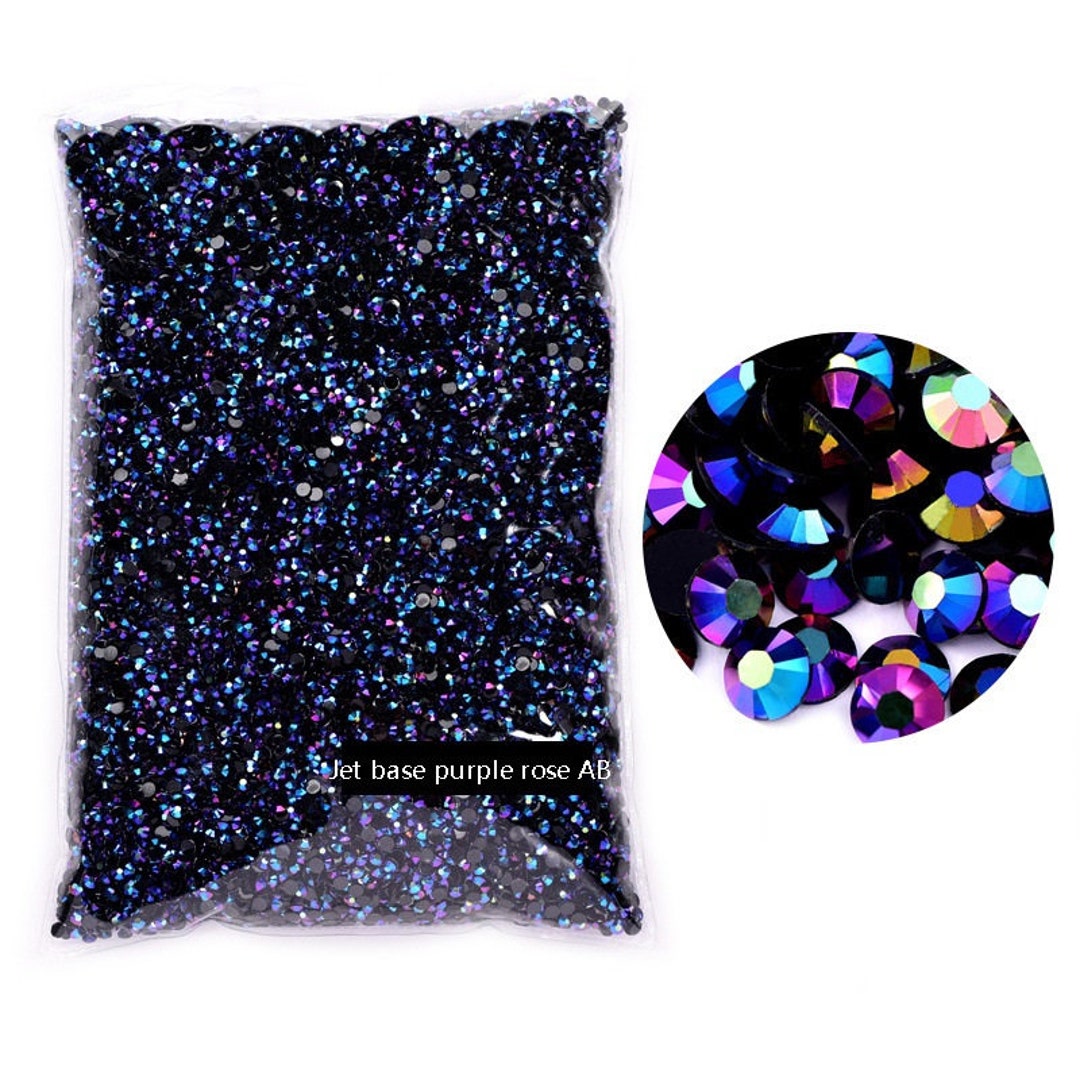 50000pcs Purple Rose AB Rhinestones Jet Black Base Iridescent Nonhot ...