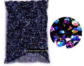 50000 Uds. Diamantes de imitación de rosa púrpura AB Jet Black Base iridiscente no Hot fix resina gelatina diamantes de imitación 2mm 3mm 4mm 5mm 6mm para vasos