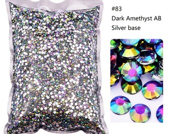 50000 Uds amatista oscura AB diamantes de imitación Base de plata iridiscente no Hot fix resina gelatina diamantes de imitación 2mm 3mm 4mm 5mm 6mm para vasos