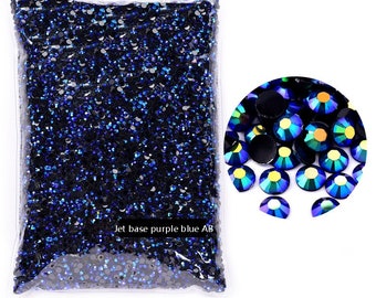 50000 Uds púrpura azul AB diamantes de imitación Jet Black Base iridiscente no Hot fix resina gelatina diamantes de imitación 2mm 3mm 4mm 5mm 6mm para vasos