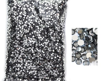 50000 Stück Schwarze Strasssteine Silber Basis Irisierende Nicht-Hot fix Harz Jelly Strasssteine 2mm 3mm 4mm 5mm 6mm Für Becher Verzierungen