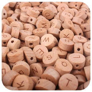 Cuentas de madera redondas planas de 15 mm con letras del alfabeto a granel / SUMINISTRO DE MANUALIDADES / Mezcla de cuentas de madera para llavero, cordón de joyería