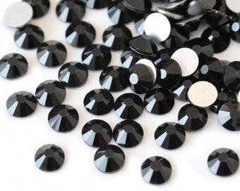1440pc Jet Black Glass Rhinestones Non-Hotfix 2 3 4 5 6 mm Bling Embellishments Tumblers Nail SS6 SS10 SS16 SS20 SS30