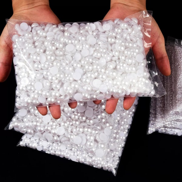 10000pcs White Flatback Half Round Pearls for Embellishments 2mm 3mm 4mm 5mm 6mm 8mm 10mm 12mm 14mm Bling Embellishments