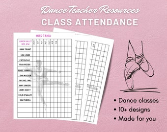 Dance Teacher Resources, Class rolls, class attendance, dance studio Personalise