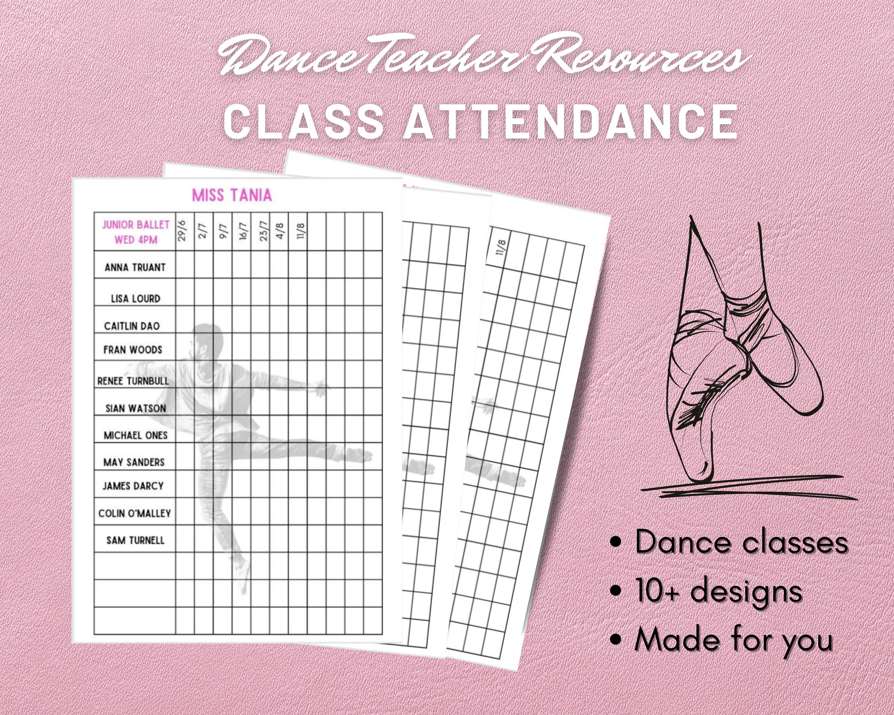 Dance Class Attendance Tracker: Printable Studio Rolls (Digital Download)