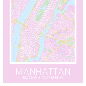 Arte de pared imprimible del mapa de Manhattan NY