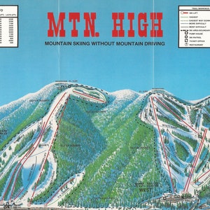 Mapa de esqui vintage Mount High de 1985, arte de parede para download digital
