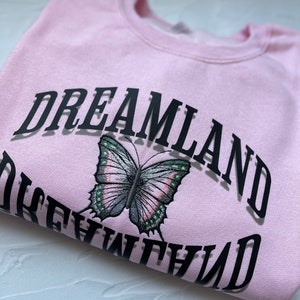 Butterfly Dreamland Sweatshirt, Butterfly Shirt, Embroidered Butterfly Crewneck, Butterfly Pullover, Aesthetic Sweatshirt, Dreamland Shirt