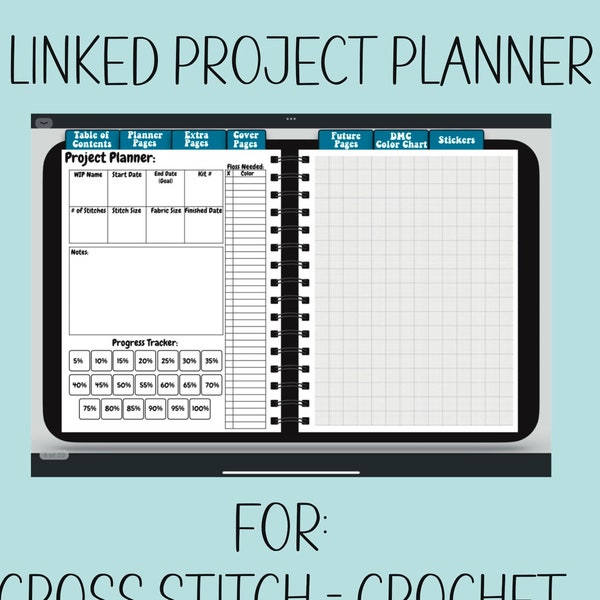 Project Planner For Crossstitch, Crochet and Knitting Digital Planner Linked