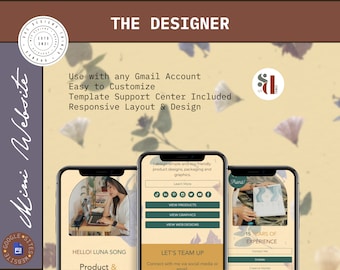 Modelo de mini site de portfólio de designer: Google Sites, links sociais