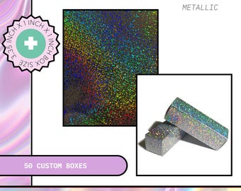 Glitter Metallic Holographic Iridescent Refractor Printed 3.35x1x1 Box – Cosmetic Packaging,  50 Boxes