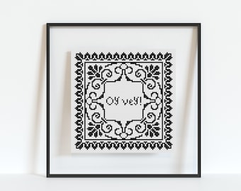 Oy Vey Cross Stitch Pattern - PDF Pattern - Yiddish Cross Stitch Pattern - Irreverent - Simple - PDF Download