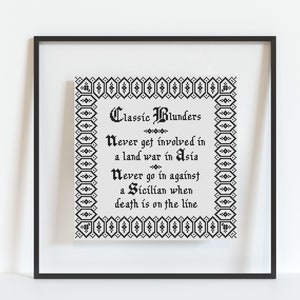 The Princess Bride Movie Quote - Cross Stitch Pattern - Classic Blunders - Black & White Cross Stitch - Simple Cross Stitch - PDF Download