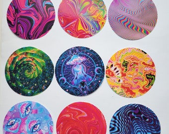 9 pc. Psychedelic Art Trippy Sticker Pack, 2 inch size