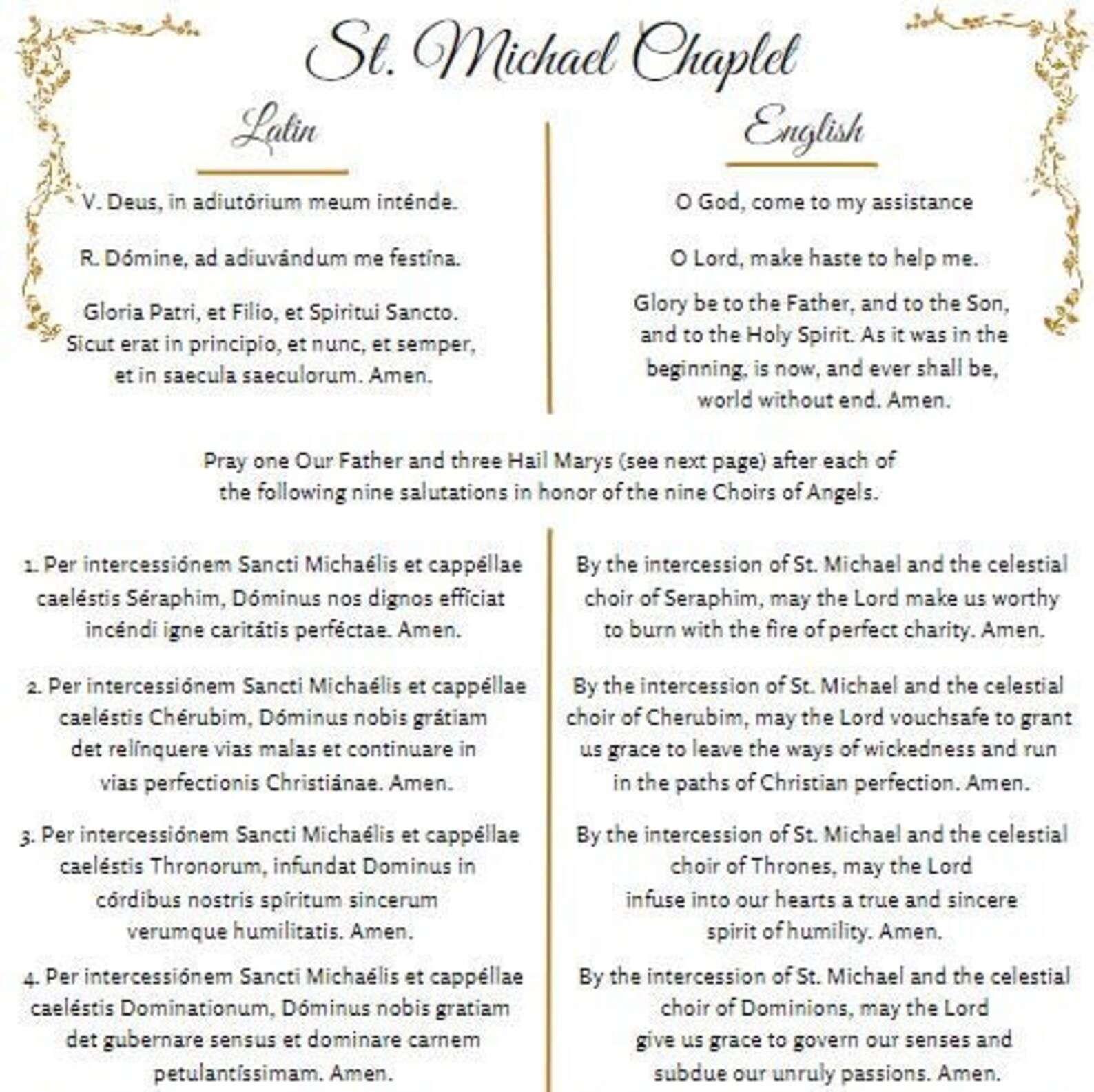 Saint Michael Chaplet Prayers in Latin &amp; English PDF Download Only - Etsy