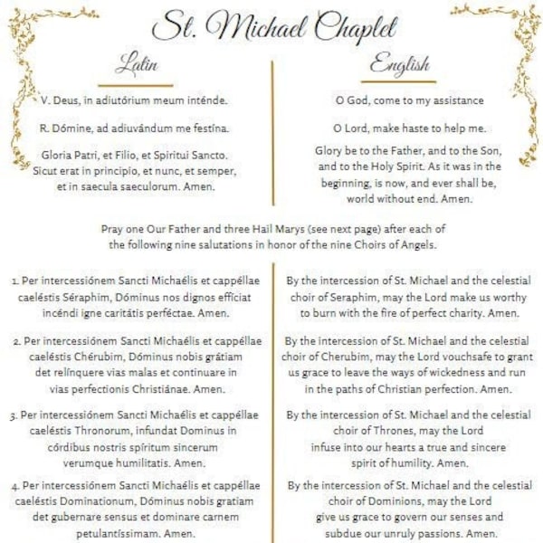 Saint Michael Chaplet Prayers in Latin & English PDF Download Only