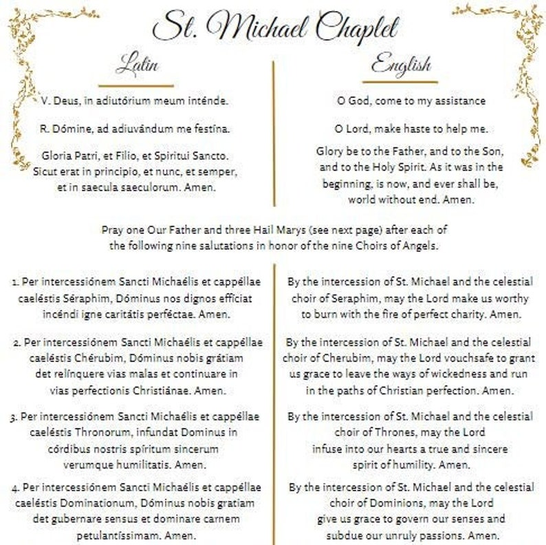 Saint Michael Chaplet Prayers in Latin &amp; English PDF Download Only - Etsy