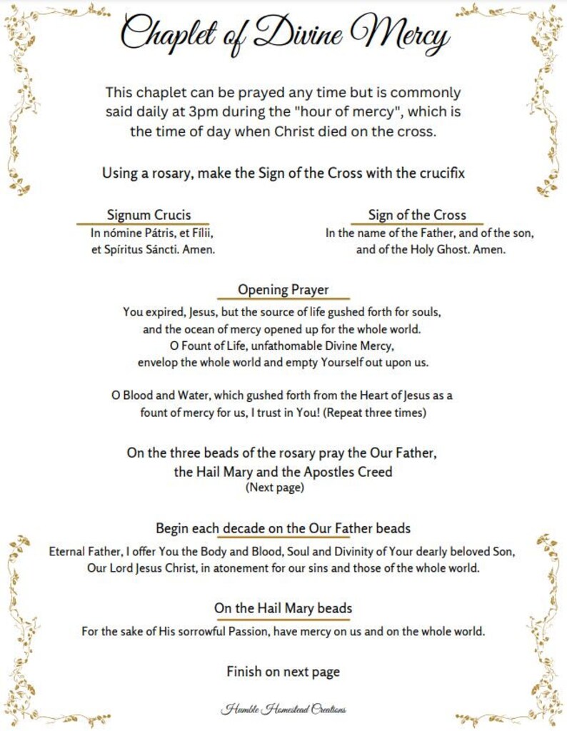 Chaplet of Divine Mercy Prayer Guide Printable PDF Download - Etsy