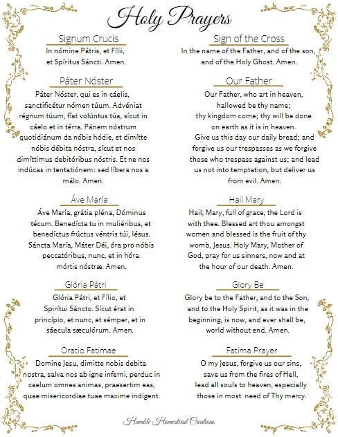 Holy Prayers in Latin and English Sign of the Cross, Our Father, Hail