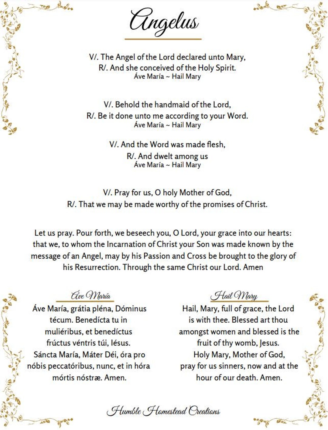 The Angelus Latin-English Prayer Card –  LLC