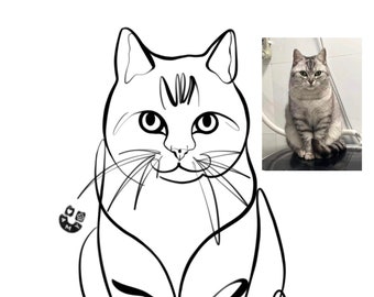 Pet line portrait commission ( one pet), Dog portrait design, Cat portrait design, pet line style tattoo design