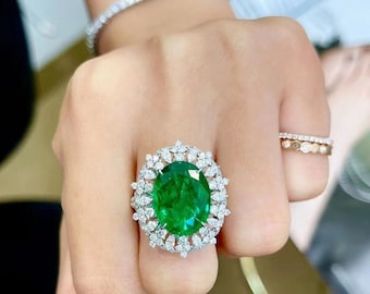Emerald and Diamond Cocktail Ring in 18k White Gold