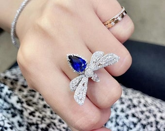 Blue Sapphire and Diamond Cocktail Ring in 18k White Gold