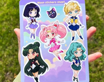 Kawaii Sailor moon chibi usa Sailor Saturn, Neptune, Uranus, Pluto Sticker sheet