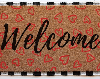 Welcome Heart Doormat | Cute Valentine's Housewarming Gift | Custom Doormat Closing Gift | Welcome Doormat | Front Door Love Home Door Mat