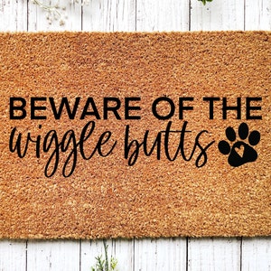 Welkom thuis mat, Wiggle Butts deurmat, hond deurmat, Inwijdingsfeest cadeau, nieuw huis cadeau, welkomstmat, veranda, buitendeurmat, voordeurmat