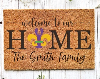 Welcome Mardi Gras Masks Doormat | Nola Housewarming Gift | Fat Tuesday | Doormat Closing Gift | Welcome Doormat | Front Door Home Door Mat