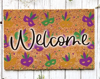 Welcome Mardi Gras Masks Doormat | Nola Housewarming Gift | Fat Tuesday | Doormat Closing Gift | Welcome Doormat | Front Door Home Door Mat