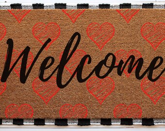 Welcome Heart Doormat | Cute Valentine's Housewarming Gift | Custom Doormat Closing Gift | Welcome Doormat | Front Door Love Home Door Mat