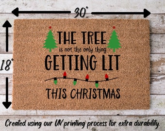 Let's Get Lit Funny Christmas Door Mat | Funny Christmas Doormat | Christmas Holiday Gift | Welcome Mat | Doormat | Winter Decor