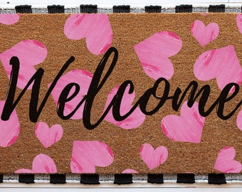 Welcome Heart Doormat | Cute Valentine's Housewarming Gift | Custom Doormat Closing Gift | Welcome Doormat | Front Door Love Home Door Mat