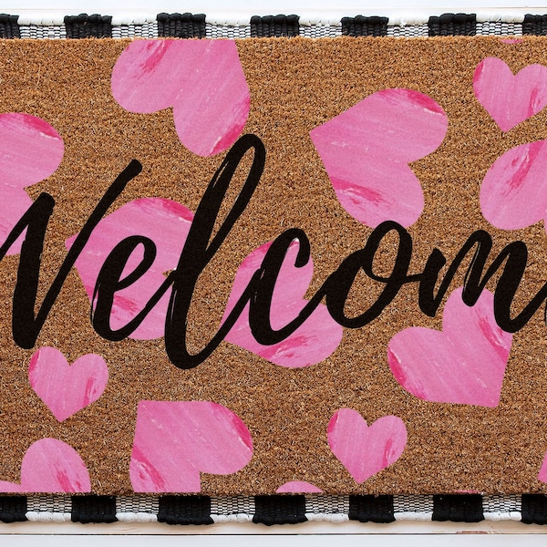 Welcome Heart Doormat | Cute Valentine's Housewarming Gift | Custom Doormat Closing Gift | Welcome Doormat | Front Door Love Home Door Mat