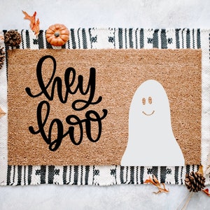 Ghosts Halloween Doormat, Outdoor Coir Doormat, Halloween Porch Decor, Fall Decor, Welcome Doormat, Fun Doormat, Hey Boo Doormat image 1