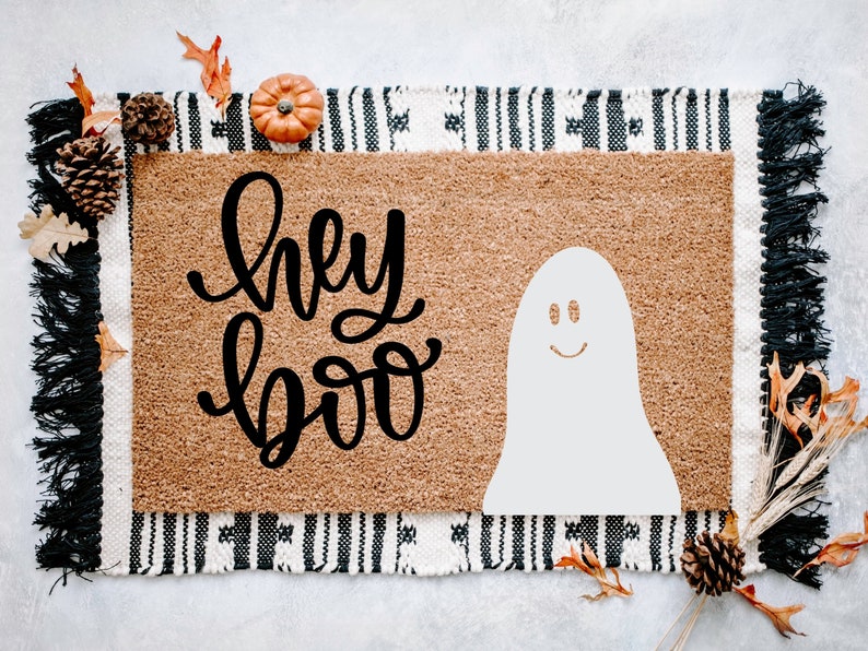 Ghosts Halloween Doormat, Outdoor Coir Doormat, Halloween Porch Decor, Fall Decor, Welcome Doormat, Fun Doormat, Hey Boo Doormat image 1