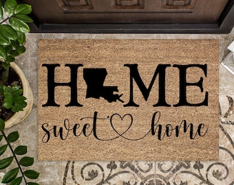Louisiana home sweet home doormat, louisiana decor, louisiana map, louisiana art, welcome mat, new orleans decor, new orleans art
