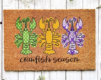 Tis The Seasoning Crawfish Doormat, Funny Flocked Coir Door Mat, Mudbugs, Louisiana, Outdoor Welcome Mat
