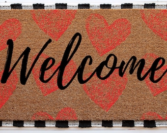 Welcome Heart Doormat | Cute Valentine's Housewarming Gift | Custom Doormat Closing Gift | Welcome Doormat | Front Door Love Home Door Mat
