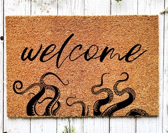 Funny Doormat, Coir Doormat, Welcome Mat, Housewarming Gift, Nautical Octopus, Front Door Doormat, Welcome Doormat, Octopus Gifts