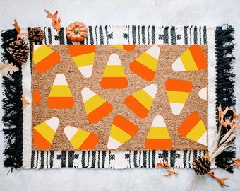 Candy Corn Halloween Doormat, Outdoor Coir Doormat, Halloween Porch Decor, Fall Decor, Welcome Doormat, Fun Doormat, Trick or Treat