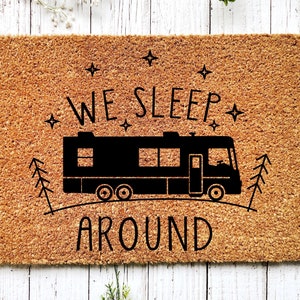 Aucuda Happy Camper Door Mat,Autumn Outdoor Door Mat Waterproof,Christmas  RV Front Door Mats Outdoor,24x16 Trailer Xmas Welcome Mats for Front Door