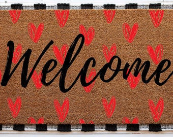 Welcome Heart Doormat | Cute Valentine's Housewarming Gift | Custom Doormat Closing Gift | Welcome Doormat | Front Door Love Home Door Mat