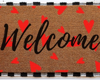 Welcome Heart Doormat | Cute Valentine's Housewarming Gift | Custom Doormat Closing Gift | Welcome Doormat | Front Door Love Home Door Mat