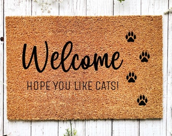 Felpudo de gato divertido, Felpudo de coco, Regalo de bienvenida, Regalo de hogar nuevo, Alfombra de bienvenida, Regalos de gato divertido, Regalo de amante del gato, Felpudo al aire libre