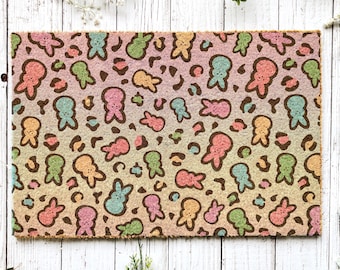 Easter Doormat, Leopard Doormat, Home Doormat, Rabbit Doormat, Coir Doormat, Welcome Mat, New Home Gift, Housewarming Gift, Welcome Doormat